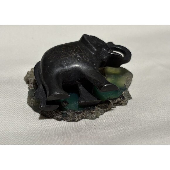 Hand Carved Stone Elephant Figurine Black Soapstone Animal Sculpture Decor - Picture 6 of 8